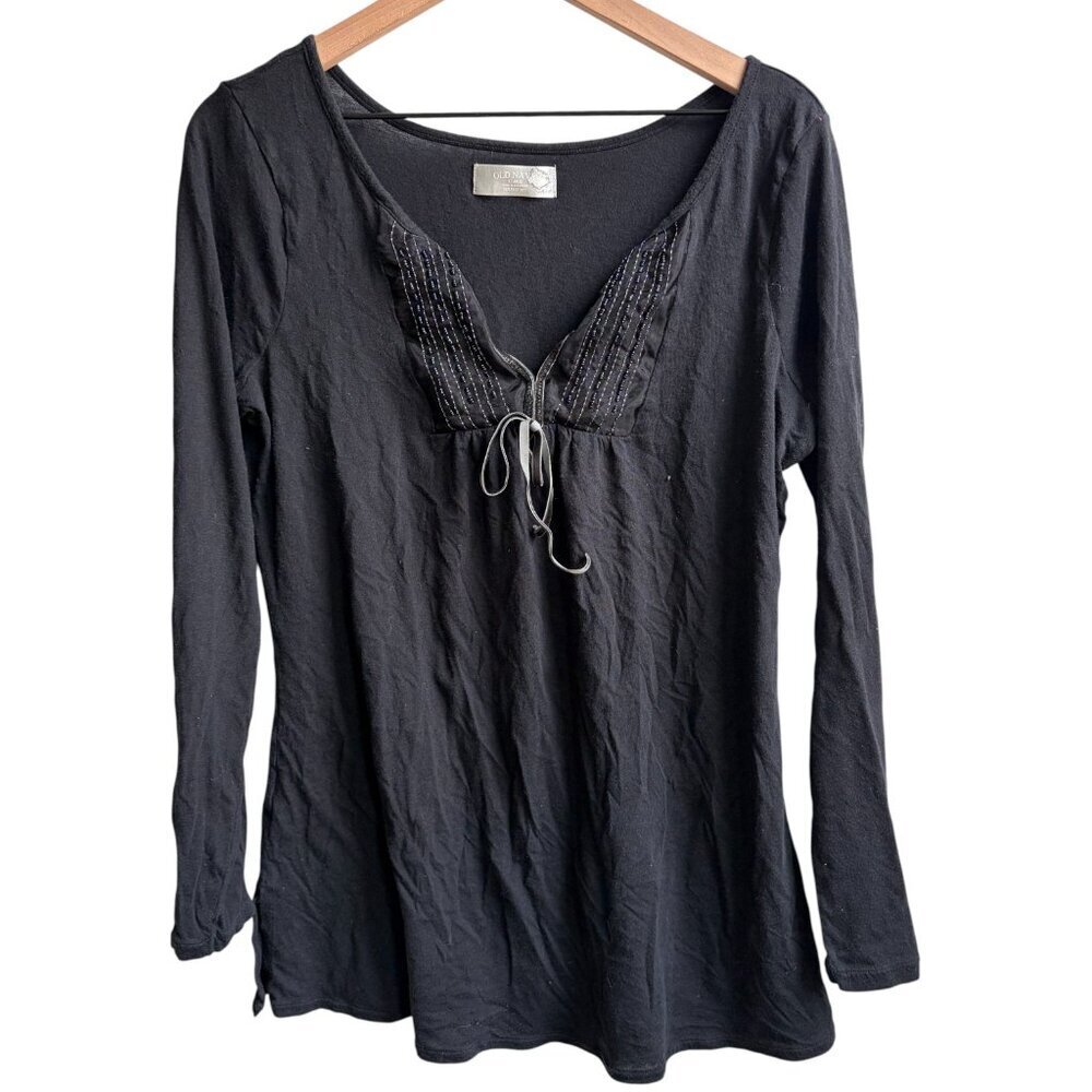 Vintage Old Navy Beaded Bohemian Babydoll Tunic Top Blouse XL Prairie Lace‎